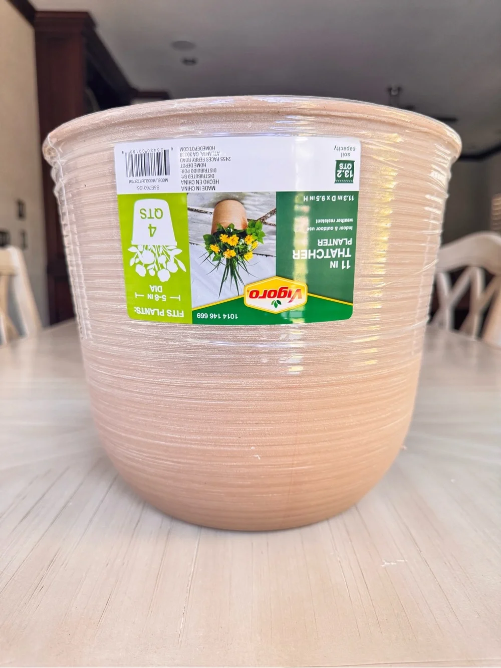 Vigoro Thatcher Medium Beige Round Planter 11.3” Plastic Pot w/ Drainage Hole